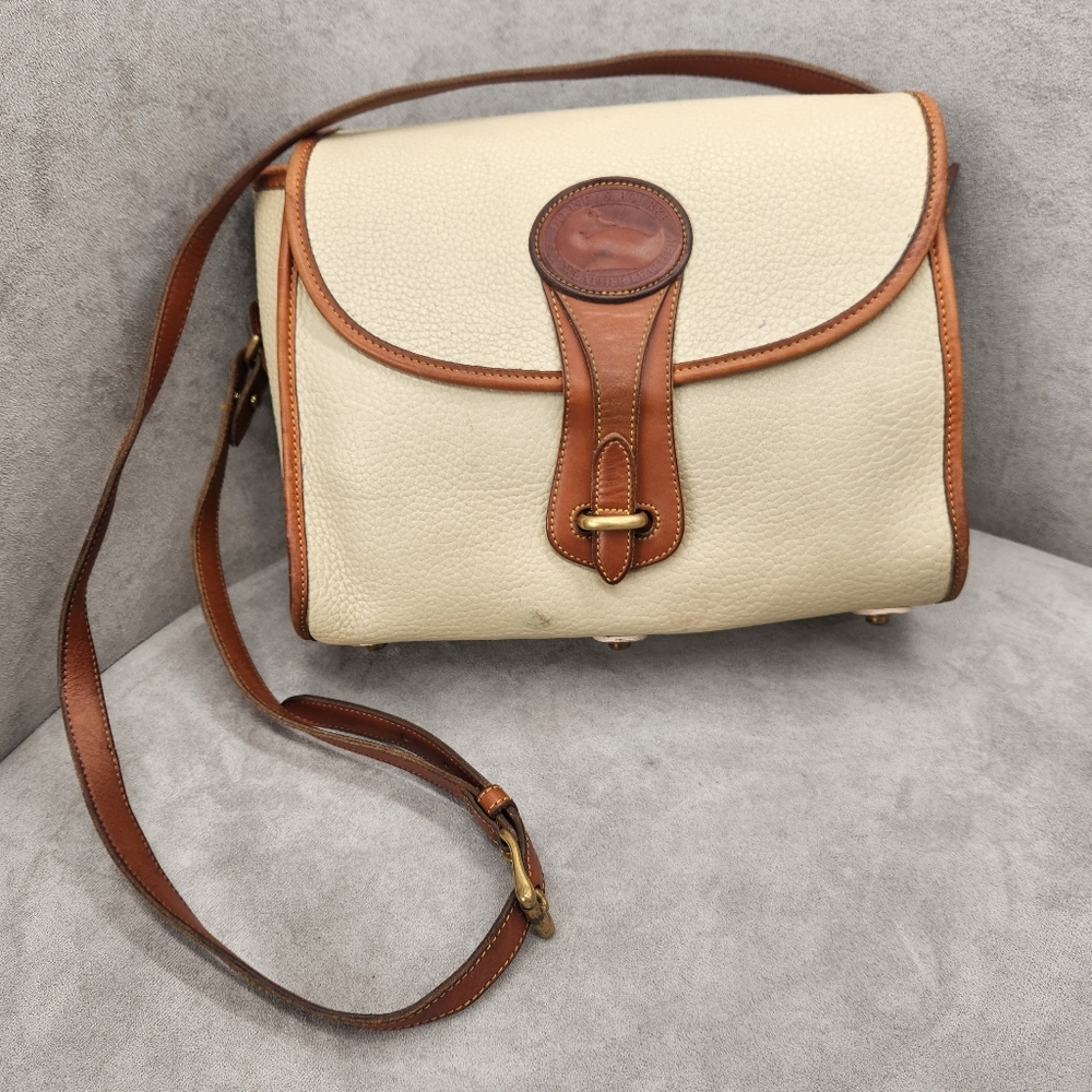 Vintage 90s Dooney & Bourke Essex Crossbody Bag Medium Cream All Weather Leather